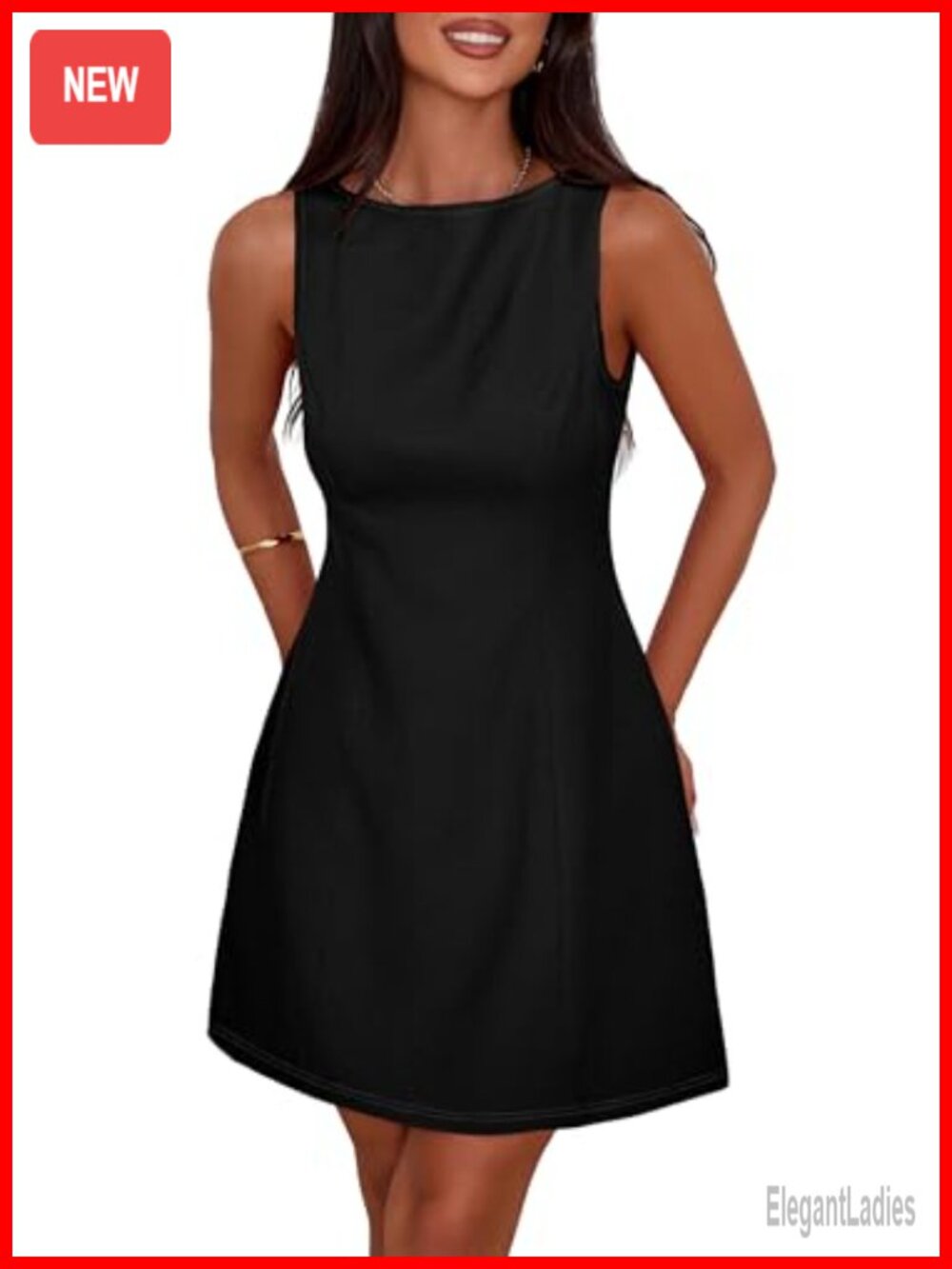 Women's A-Line Mini Dress Sleeveless Boat Neck Semi Formal Cocktail Party